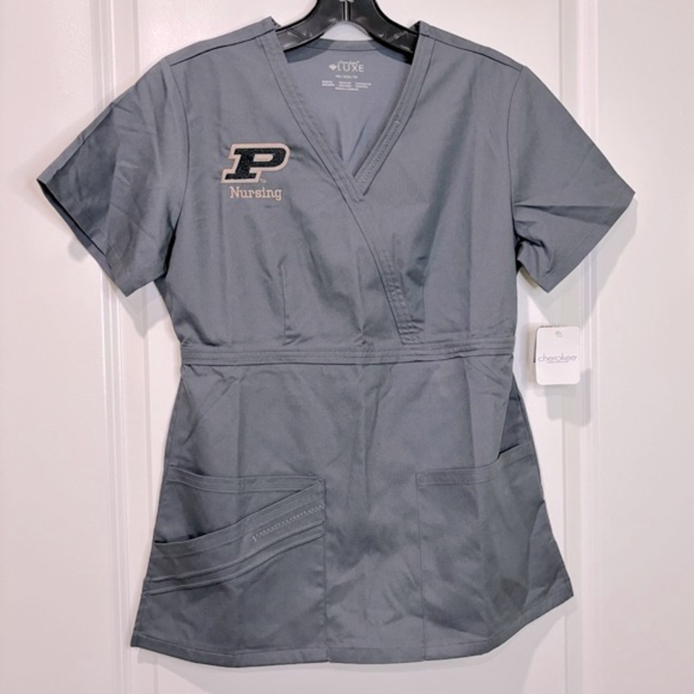 Cherokee Luxe Purdue University Logo Nursing Scrub Top Size Extra Small NWT